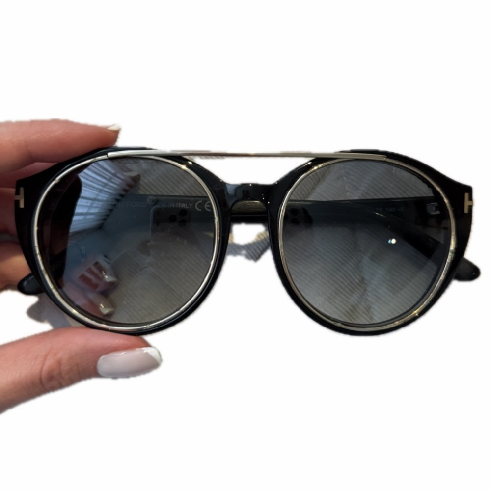 Tom Ford Black and Gold Round Sunglasses